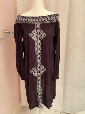 Avec Les Filles Black Off-Shoulder Embroidered Long-Sleeve Dress